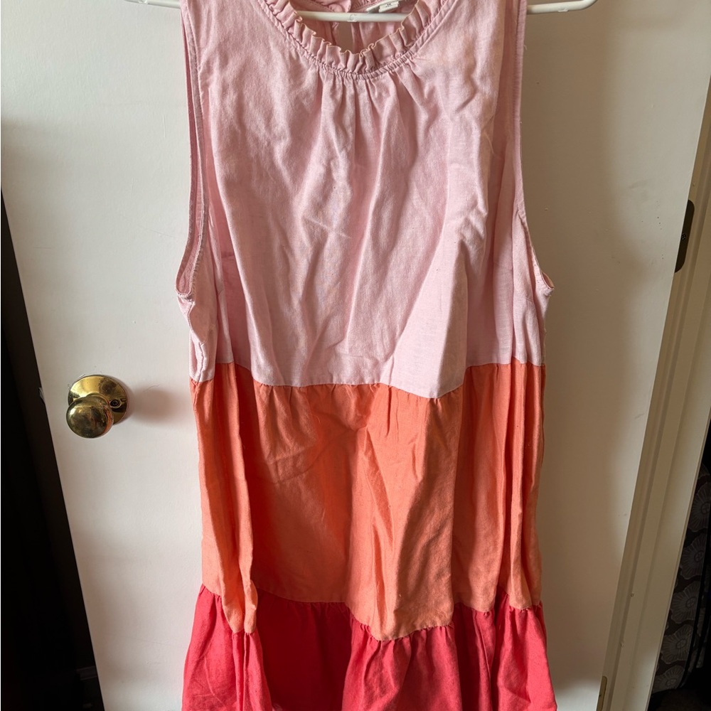 St. John’s Bay Colorful Sleeveless Linen and Cotton Coral Colorblock Dress